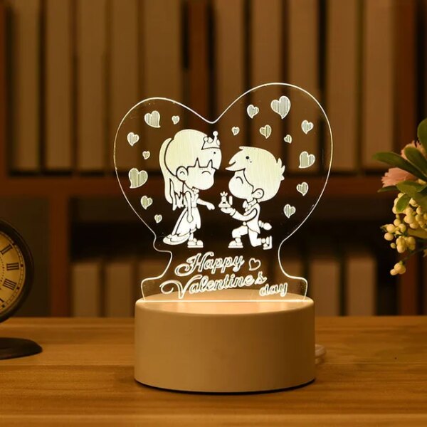 Lampe LED 3D en Acrylique, Romantique, Amour, Maison, Veilleuse pour Enfant, Table, Décor de Fête d'Anniversaire