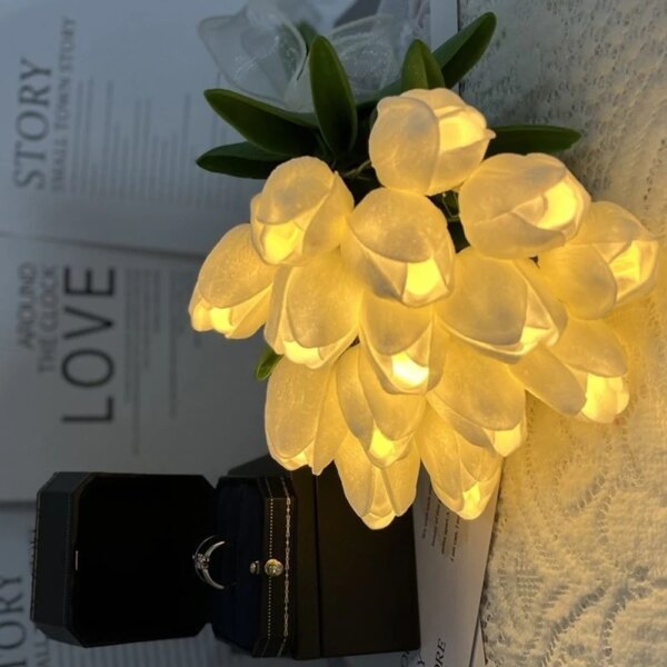 Lampe LED en forme de tulipe, fleurs artificielles, luminaire décoratif d'intérieur
