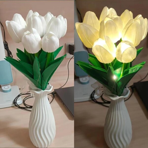 Lampe LED en forme de tulipe, fleurs artificielles, luminaire décoratif d'intérieur