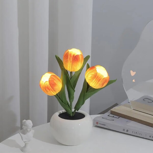 Lampe LED en forme de tulipe, fausse fleur