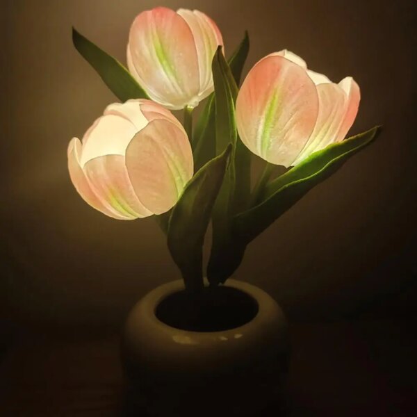 Lampe LED en forme de tulipe, fausse fleur