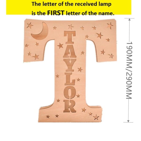Applique murale LED en bois 24 lettres avec noms et étoiles