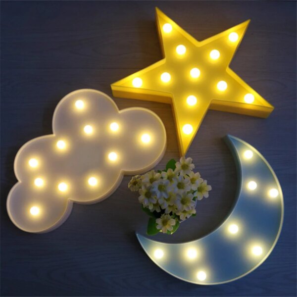 veilleuse nuage LED 3D ou d'étoile, design mignon
