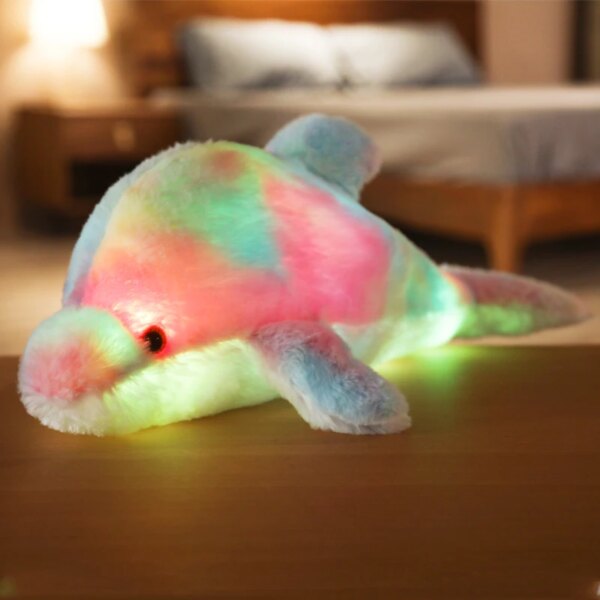 peluche veilleuse Poupée en dauphin scintillante 30/45cm, oreiller lumineux coloré LED