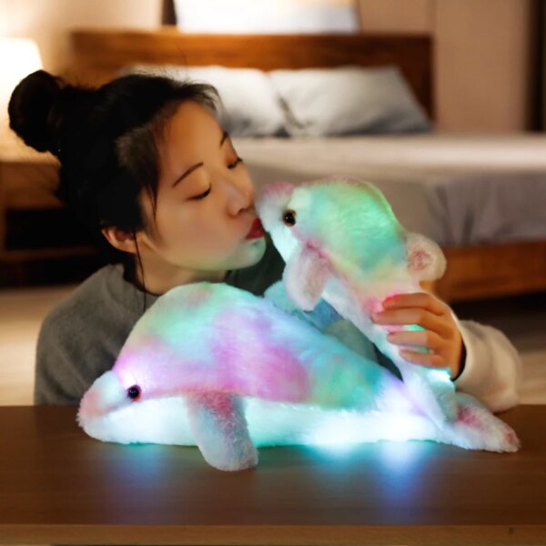 peluche veilleuse Poupée en dauphin scintillante 30/45cm, oreiller lumineux coloré LED