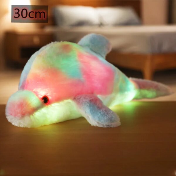 peluche veilleuse Poupée en dauphin scintillante 30/45cm, oreiller lumineux coloré LED