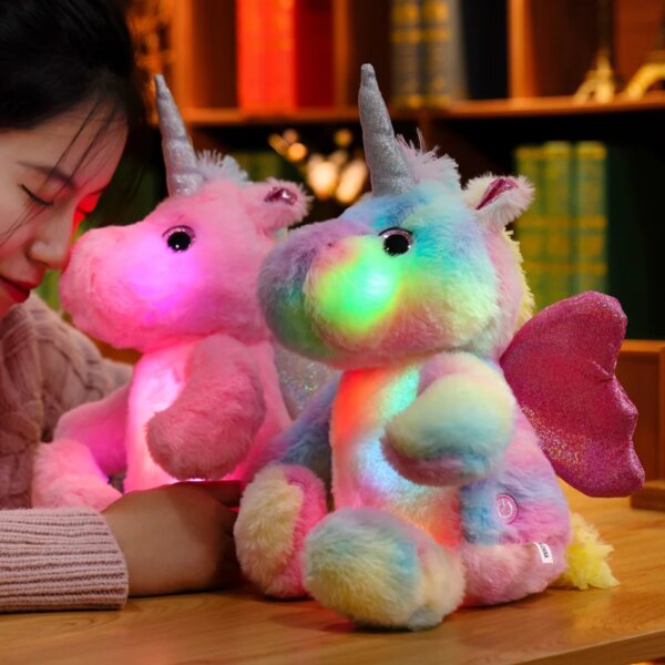 11382-417a69.jpg licorne veilleuse peluche et ange lumineux coloré, 25cm, Kawaii, oreiller lumineux