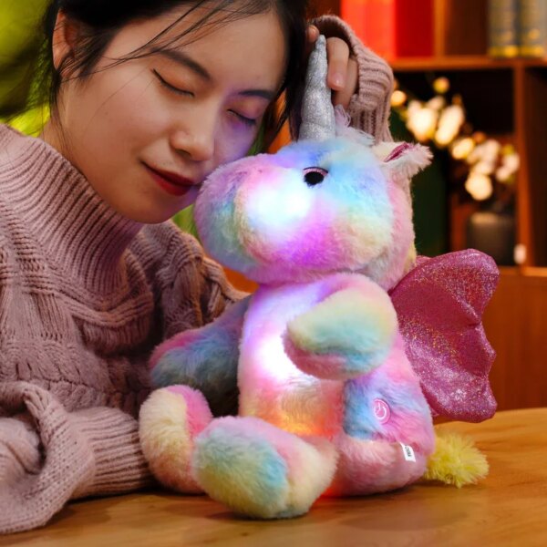 11382-8dc590.jpg licorne veilleuse peluche et ange lumineux coloré, 25cm, Kawaii, oreiller lumineux