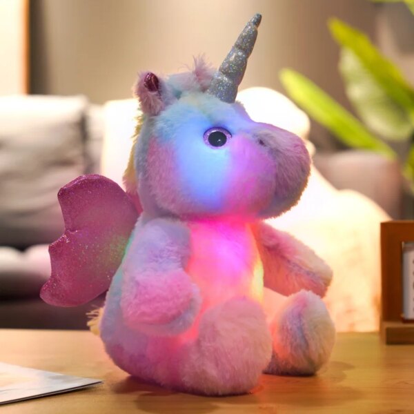 licorne veilleuse peluche et ange lumineux coloré, 25cm, Kawaii, oreiller lumineux