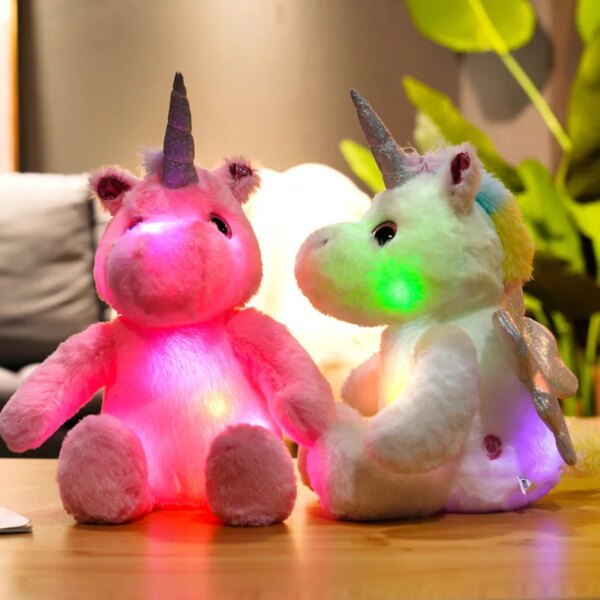 11500-e71efd.jpg Peluche licorne lumineuse pour enfants, jouets lumineux en forme d'animaux assis