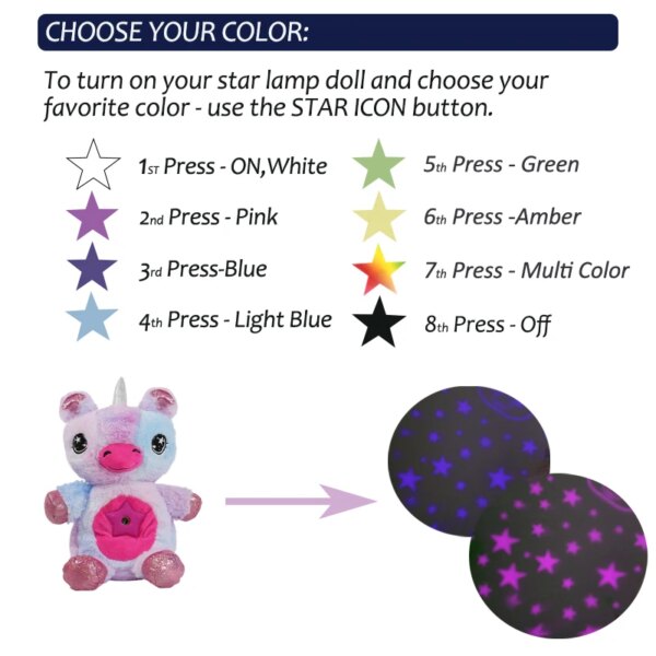 peluche licorne Projecteur lumineux pour enfants, jouet Animal en peluche coloré