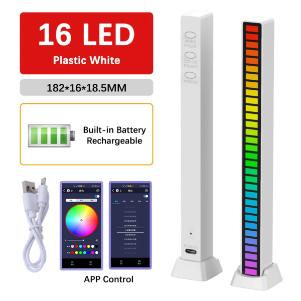 Barre lumineuse RGB à 16 LED, Charge sans fil avec application, son activé, capteur de musique