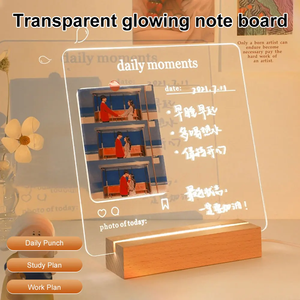 12133-163cfc.jpg panneau de notes en veilleuse créative led avec stylo en acrylique avec support en bois