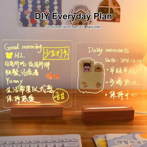 12133-65a4dd.jpg panneau de notes en veilleuse créative led avec stylo en acrylique avec support en bois