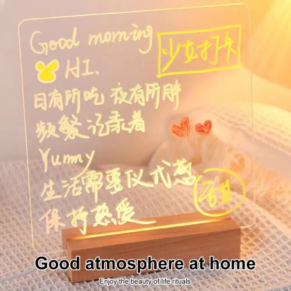 12133-eb2b7d.jpg panneau de notes en veilleuse créative led avec stylo en acrylique avec support en bois