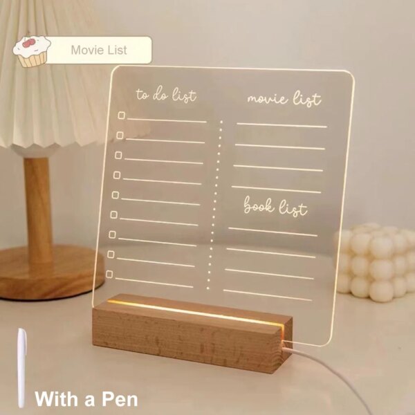 12136-0bc012.jpg panneau de notes en veilleuse créative led avec stylo en acrylique avec support en bois