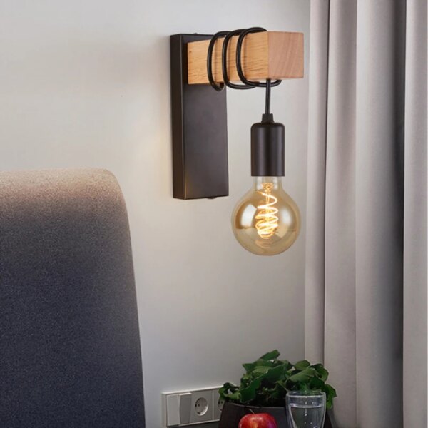 Applique murale en fer et bois E27, design nordique moderne