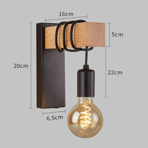 Applique murale en fer et bois E27, design nordique moderne