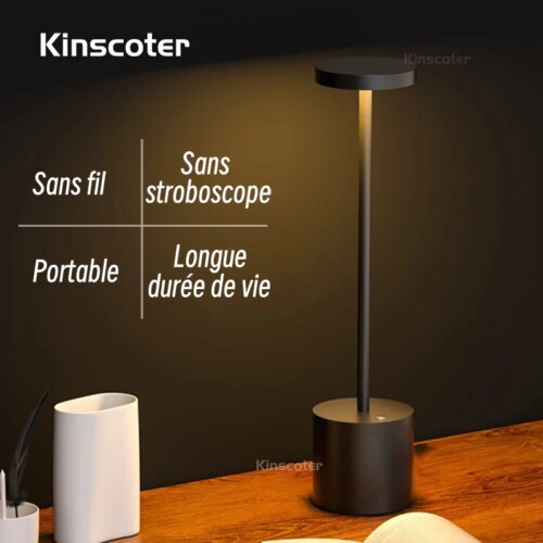 Lampe LED sans fil Rechargeable dorée en alliage d'aluminium type-c