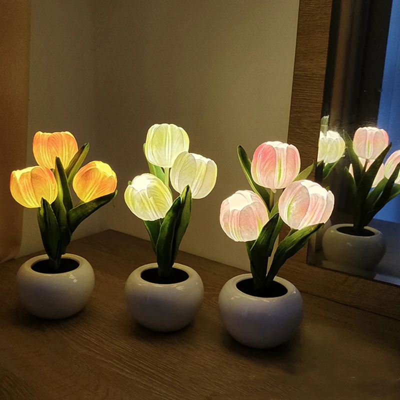 lampe de chevet fleurs — Lampe LED en forme de tulipe, Simulation de fleurs, décoration de la maison