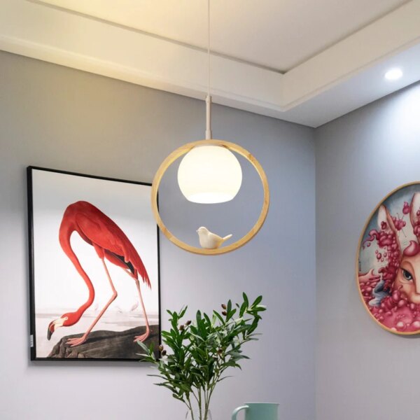 Lampe suspendue en bois au design moderne, luminaire décoratif de plafond