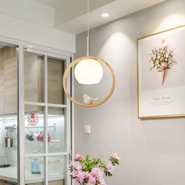 Lampe suspendue en bois au design moderne, luminaire décoratif de plafond