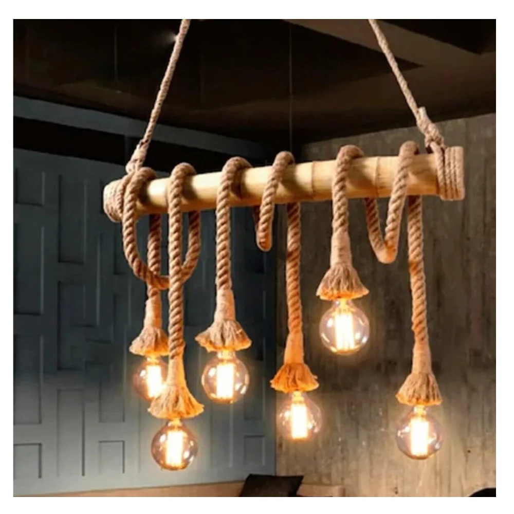 Plafonnier bois lampe de — Plafonnier en bois avec corde 6 S, design moderne, éclairage d'intérieur | belleveilleuse.fr