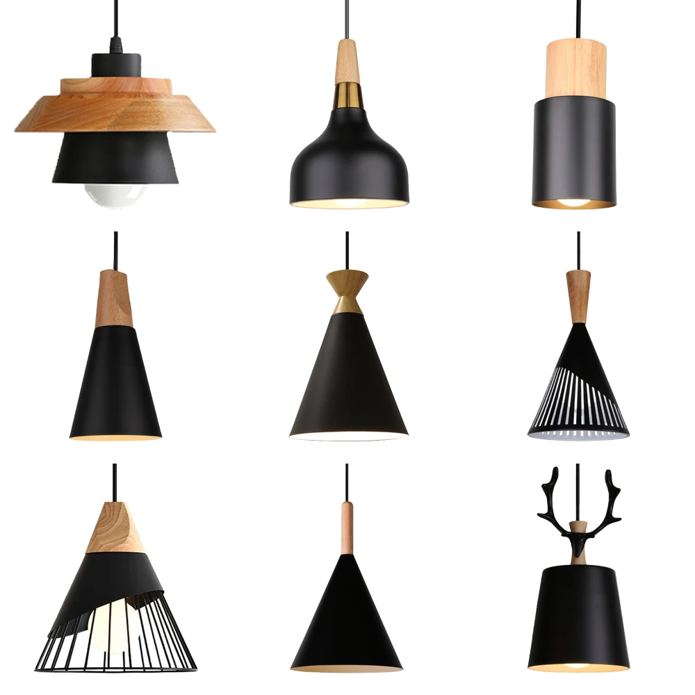lampe de chevet poule — Lampe suspendue en bois au design nordique simpliste, ampoules E27