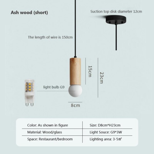 Lampe suspendue en bois massif au design nordique moderne
