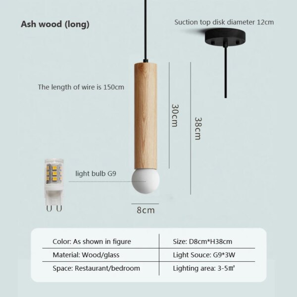 Lampe suspendue en bois massif au design nordique moderne