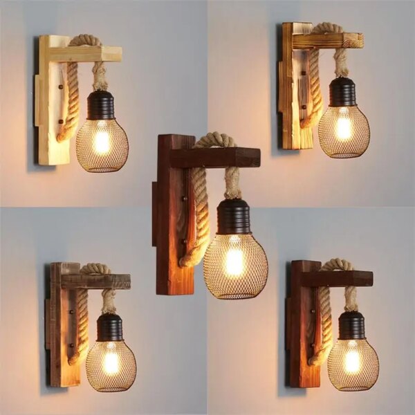 Applique murale LED en bois industriel minimaliste, Vintage