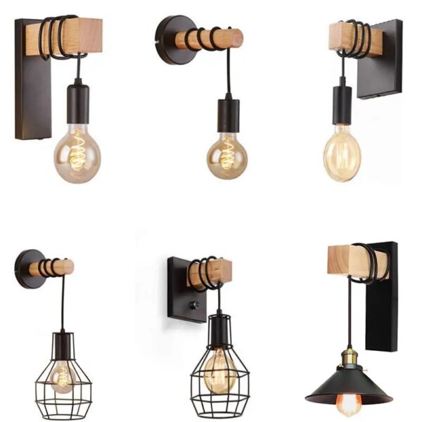 Applique murale LED en bois industriel minimaliste, Vintage