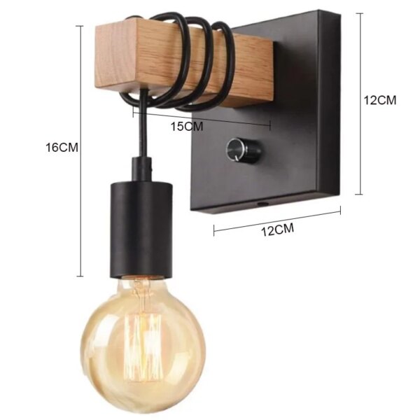 Applique murale LED en bois industriel minimaliste, Vintage