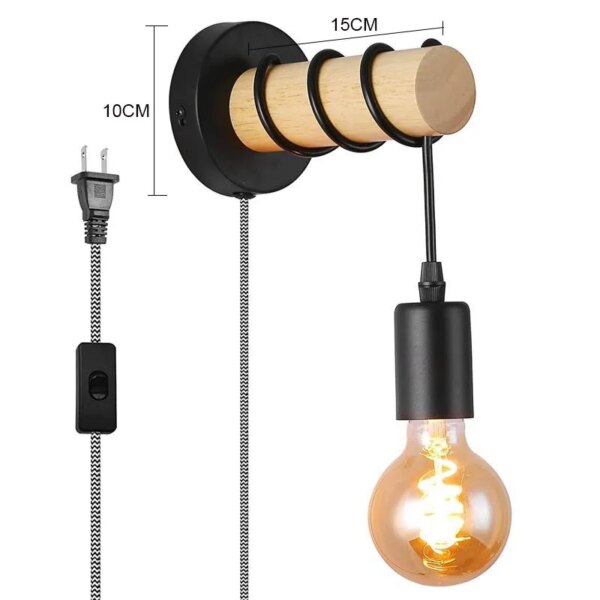 Applique murale LED en bois industriel minimaliste, Vintage
