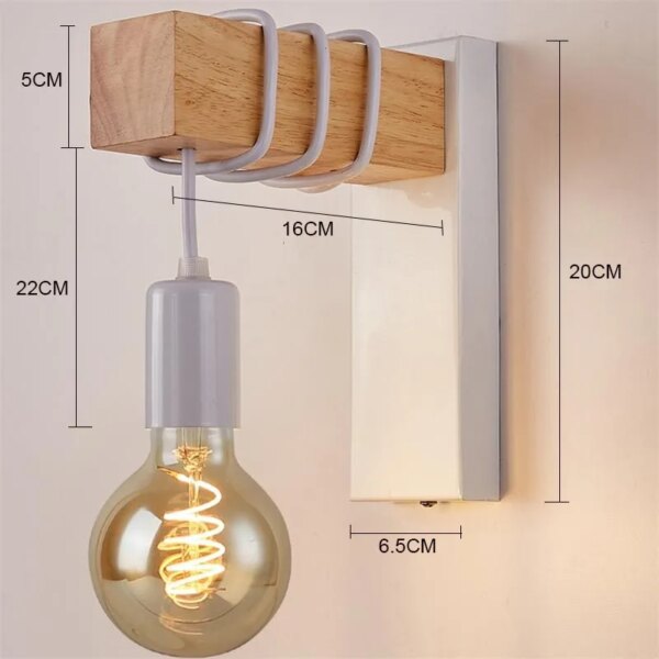 Applique murale LED en bois industriel minimaliste, Vintage