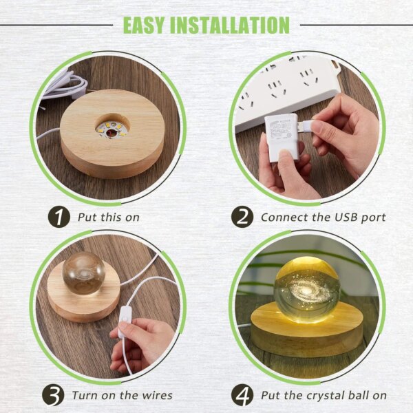 Base de lampe Led en bois, accessoires acryliques, Interface USB, bouton interrupteur