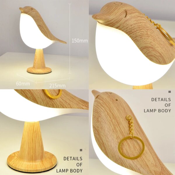 Lampe de chevet créative en bois avec interrupteur tactile