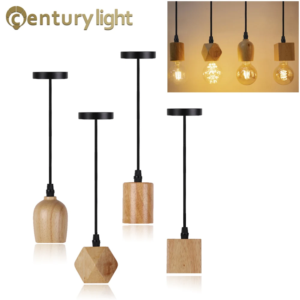 lampe de chevet bois — Lampe suspendue industrielle en bois au design rétro
