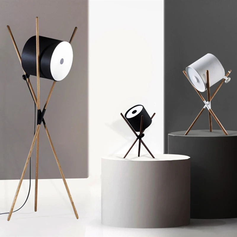lampe de chevet triangle — Lampadaire LED sur pied en bois massif, design nordique, Triangle