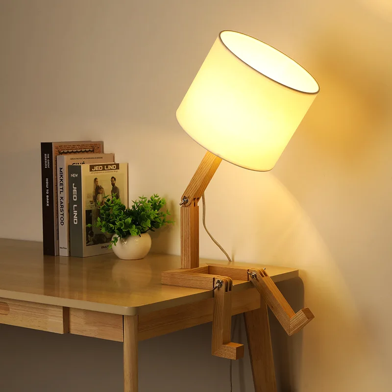 Table bois lampe de — Lampe de Table en Bois en Forme de Robot E14, 100-240 V | belleveilleuse.fr
