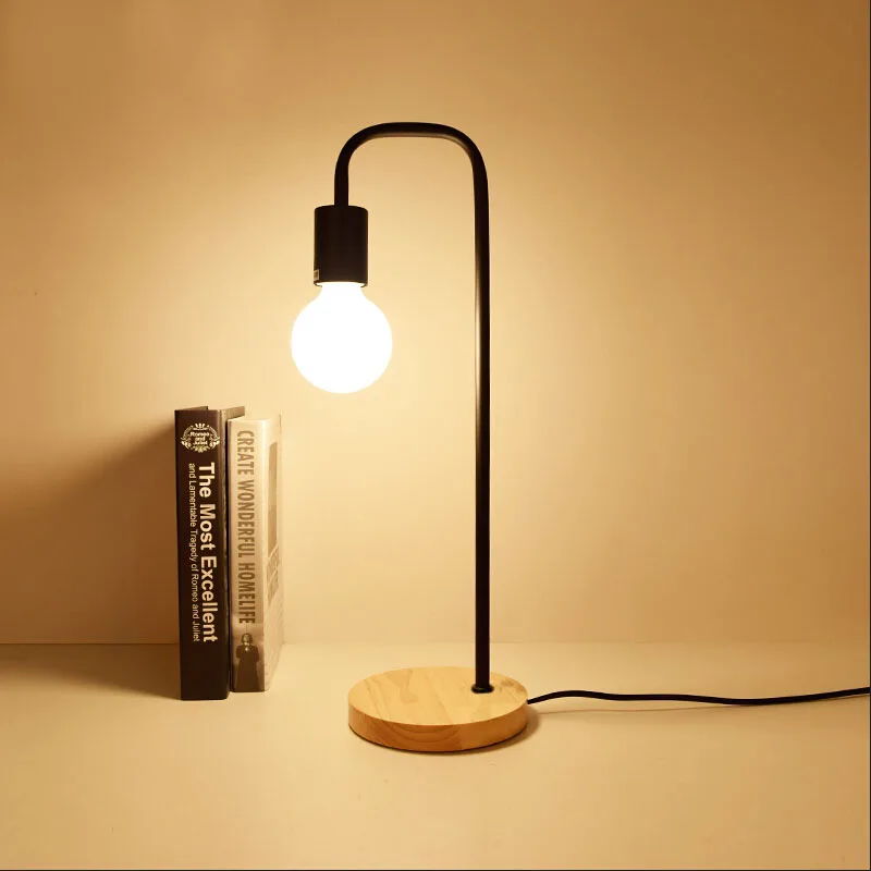 lampe de chevet bois — Lampe de bureau en bois Edison Vintage pour Loft avec 2 couleurs