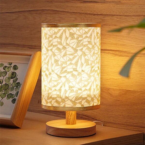 lampe de chevet bois — Lampe de chevet classique en bois, Protection des yeux, Rechargeable par USB