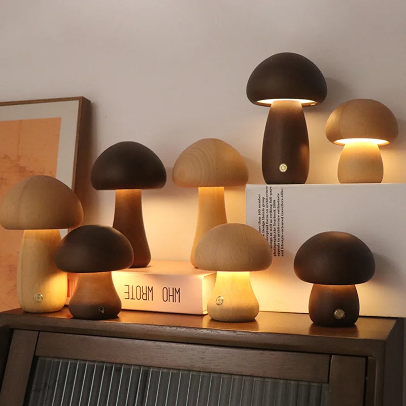 14112-1c3350.jpg Lampe champignon LED tactile en bois avec détecteur