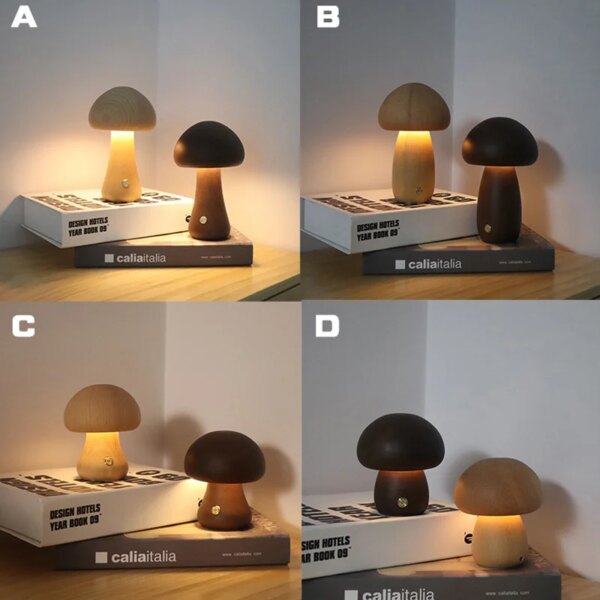 Lampe champignon LED tactile en bois avec détecteur