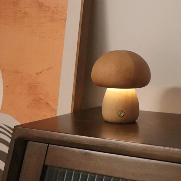 Lampe champignon LED tactile en bois avec détecteur