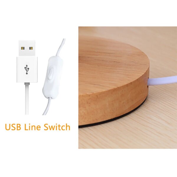 Lampe de chevet cylindrique en bois avec port USB
