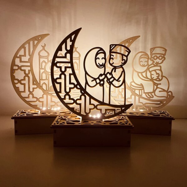 Veilleuse Coranique en bois EID Mubarak, décoration du Ramadan pour la maison