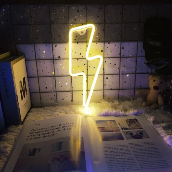 1431-19c42d.jpg Panneau LED en forme d'éclair néon, éclairage décoratif USB, luminaire décoratif pour la maison