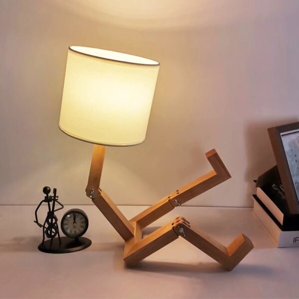 Lampe de Table en bois en forme de Robot, support E27