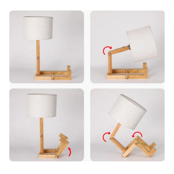 Lampe de Table en bois en forme de Robot, support E27